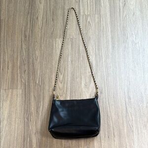 Miztique Black and Gold Crossbody Bag with Flap-Over Design Chanel Like Strap
